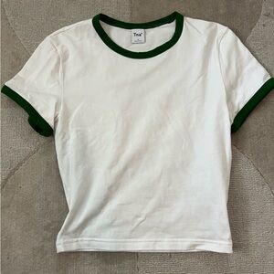 ARITZIA TNA Cropped Baby Tee in White and Green